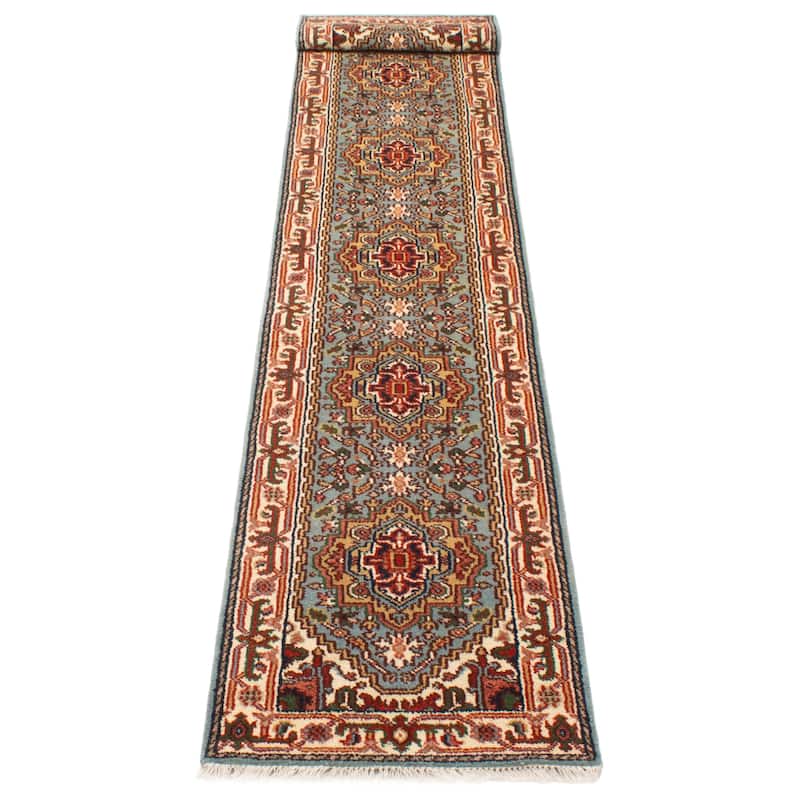 ECARPETGALLERY Hand-knotted Serapi Heritage Turquoise Wool Rug - 2'6 x 19'8