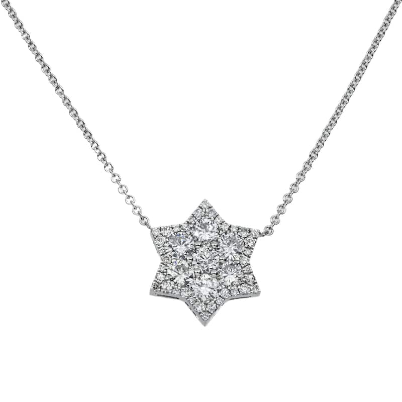 House Of Leon 14K White Gold Round Diamond Star of David Pendant & Chain Necklace 1.51ct