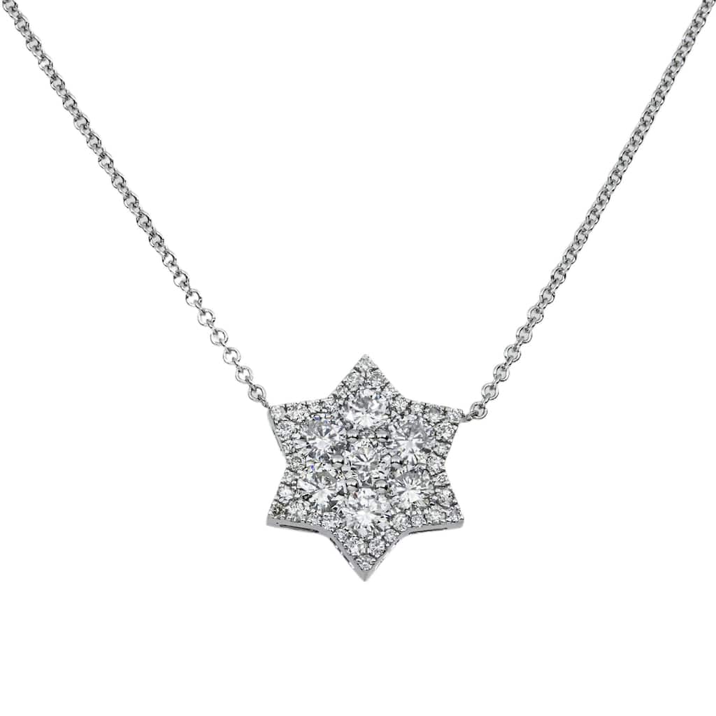 House Of Leon 14K White Gold Round Diamond Star of David Pendant & Chain Necklace 1.51ct