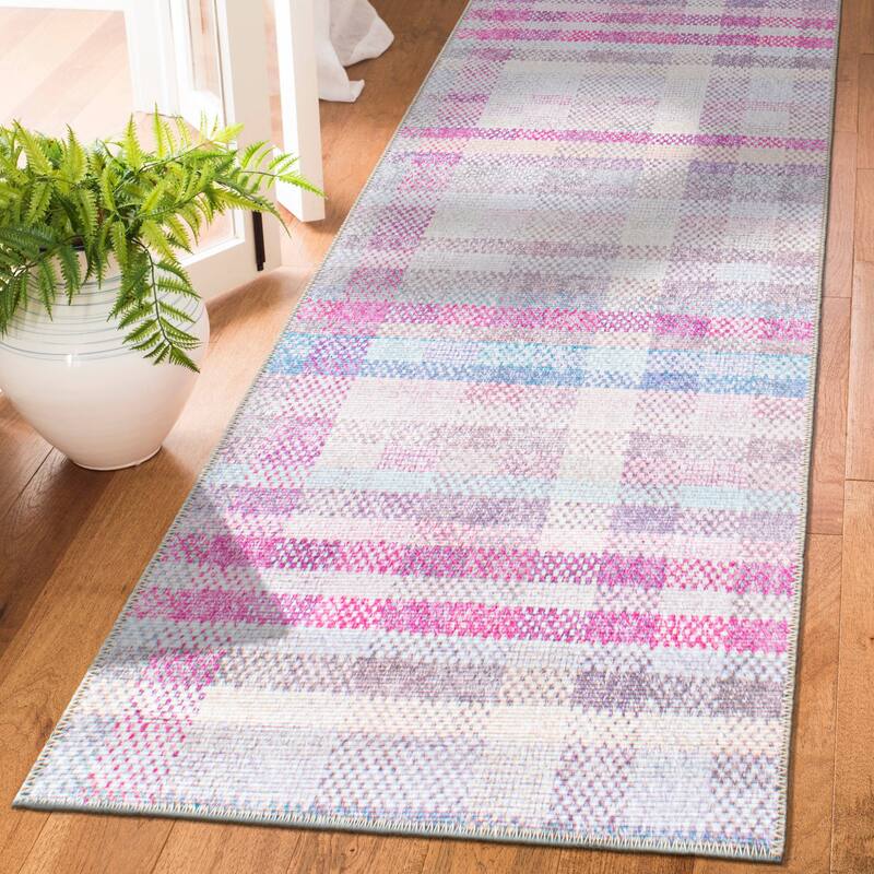 Contemporary Plaid Machine Washable Area Rug - 2' 6" x 10' - Runner