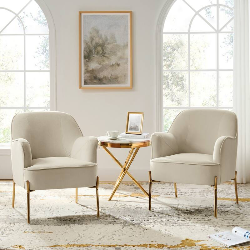 Nora Modern Velvet Accent Chair with Golden Metal Legs Set of 2 by HULALA HOME
