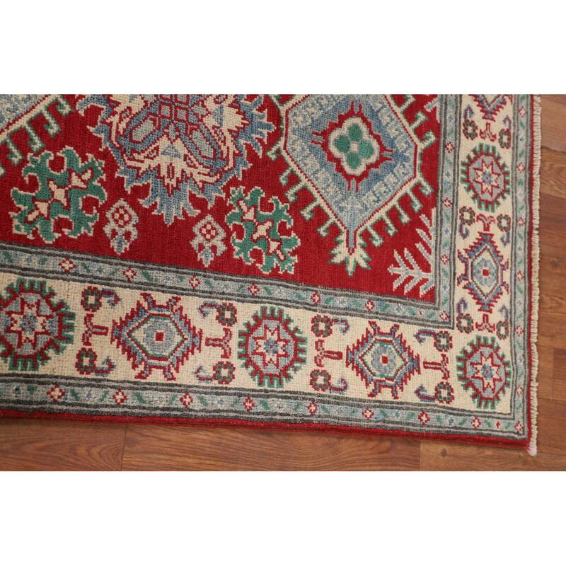 Geometric Red Kazak Accent Rug Hand-Knotted Bedroom Wool Carpet - 2'9" x 3'10"