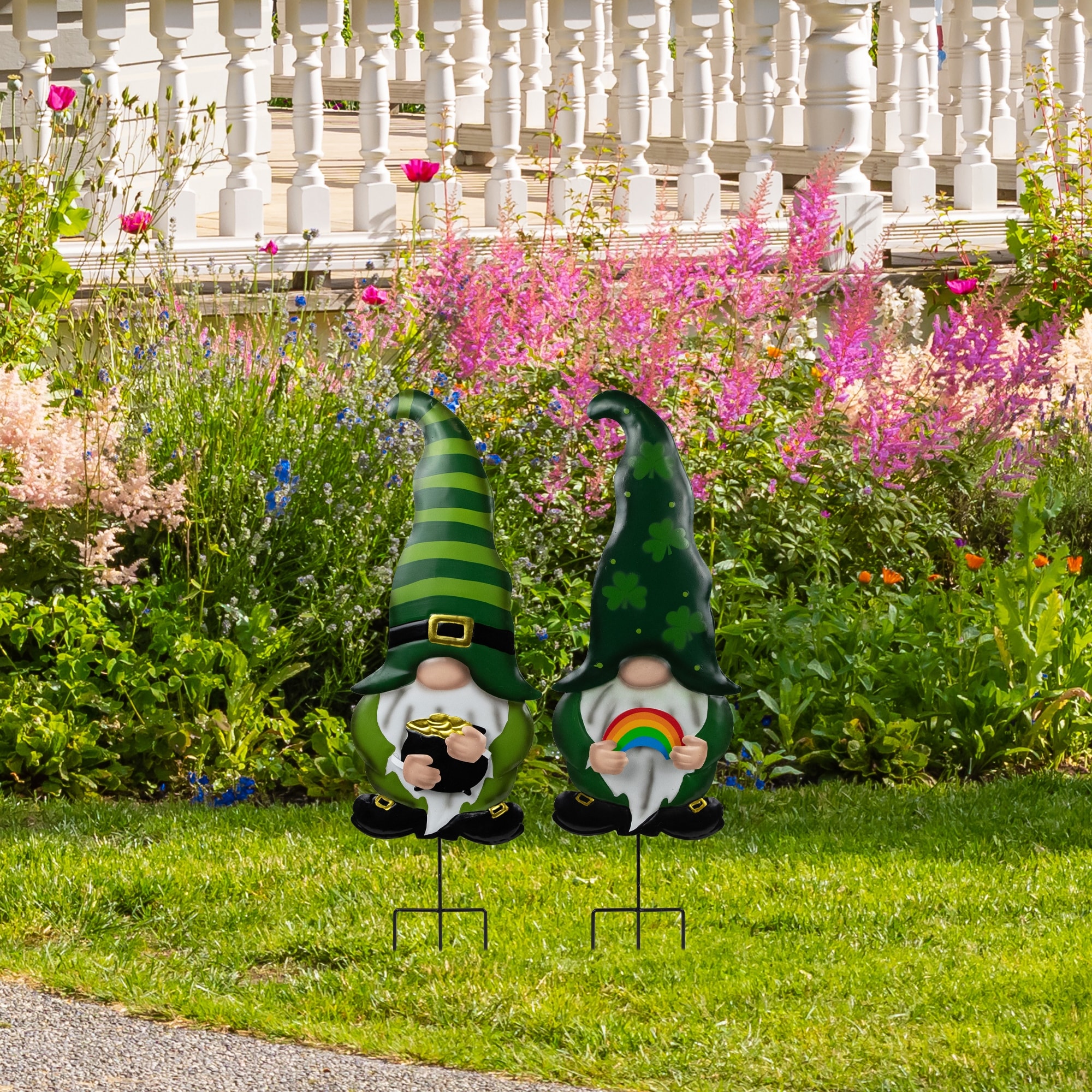 Pot of Gold St Patrick'S Day Gnomes Garden Stakes 27.5" Set of 2