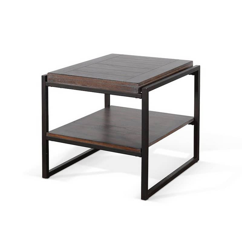 22 in. Brown and Black Rectangle Wood End Table, Sturdy Build End Side Table for Living Rooms