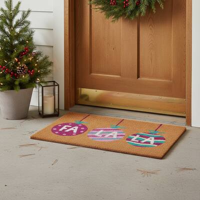 HomeRoots 17" X 29" Brown White And Pink Christmas Outdoor Coir Door Mat - 17.00' X '29.00
