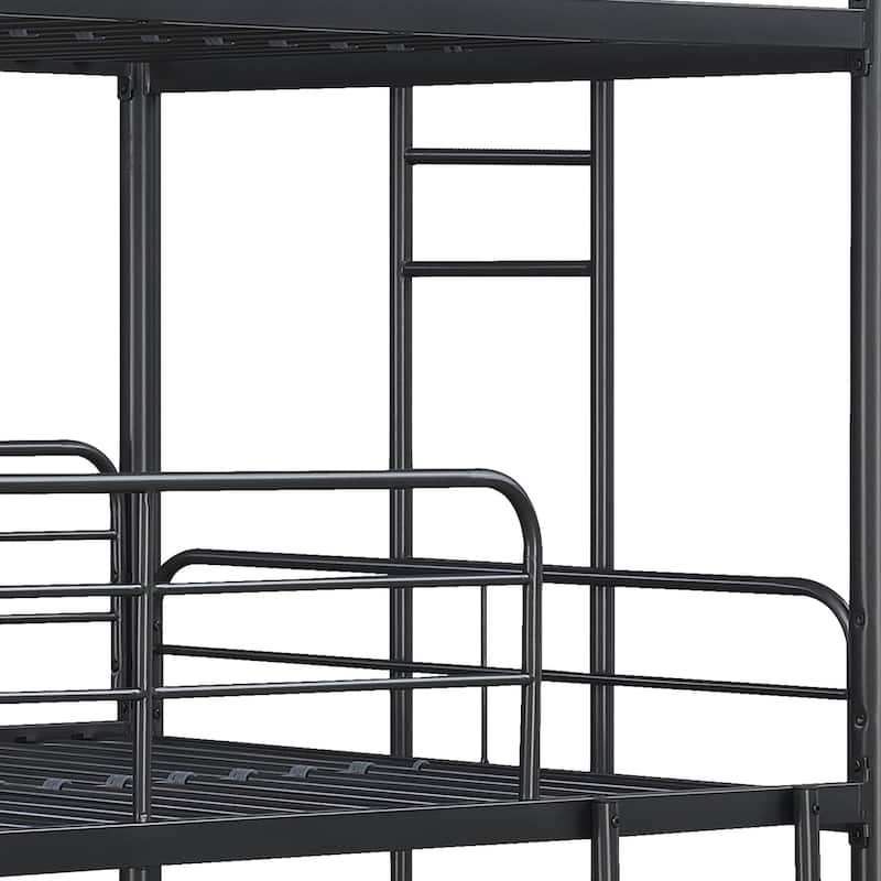 Metal Triple Bunk Bed with Ladder and Fence for Kids' Rooms