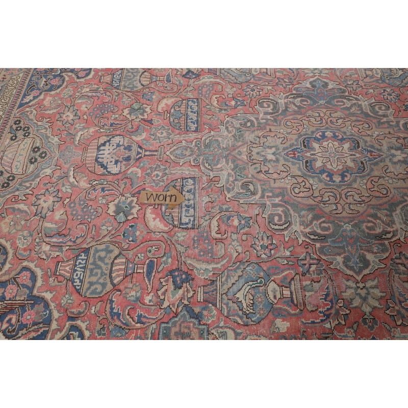 Animals Pink Kashmar Persian Vintage Area Rug Hand-Knotted Wool Carpet - 9'5"x 12'9"