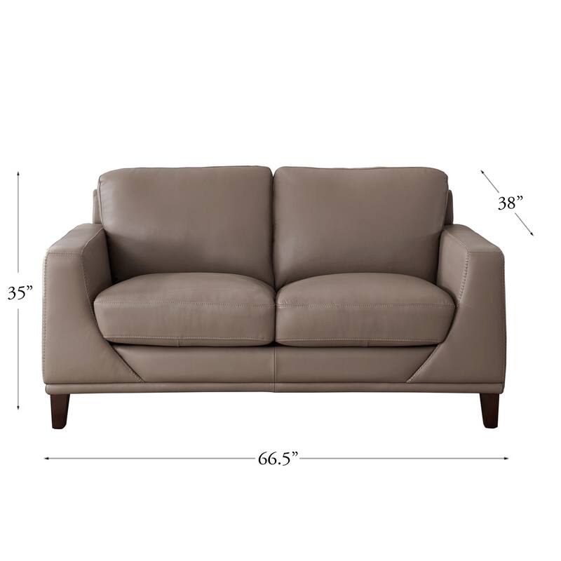 Hydeline Soma Top Grain Leather Loveseat With Feather, Memory Foam and Springs