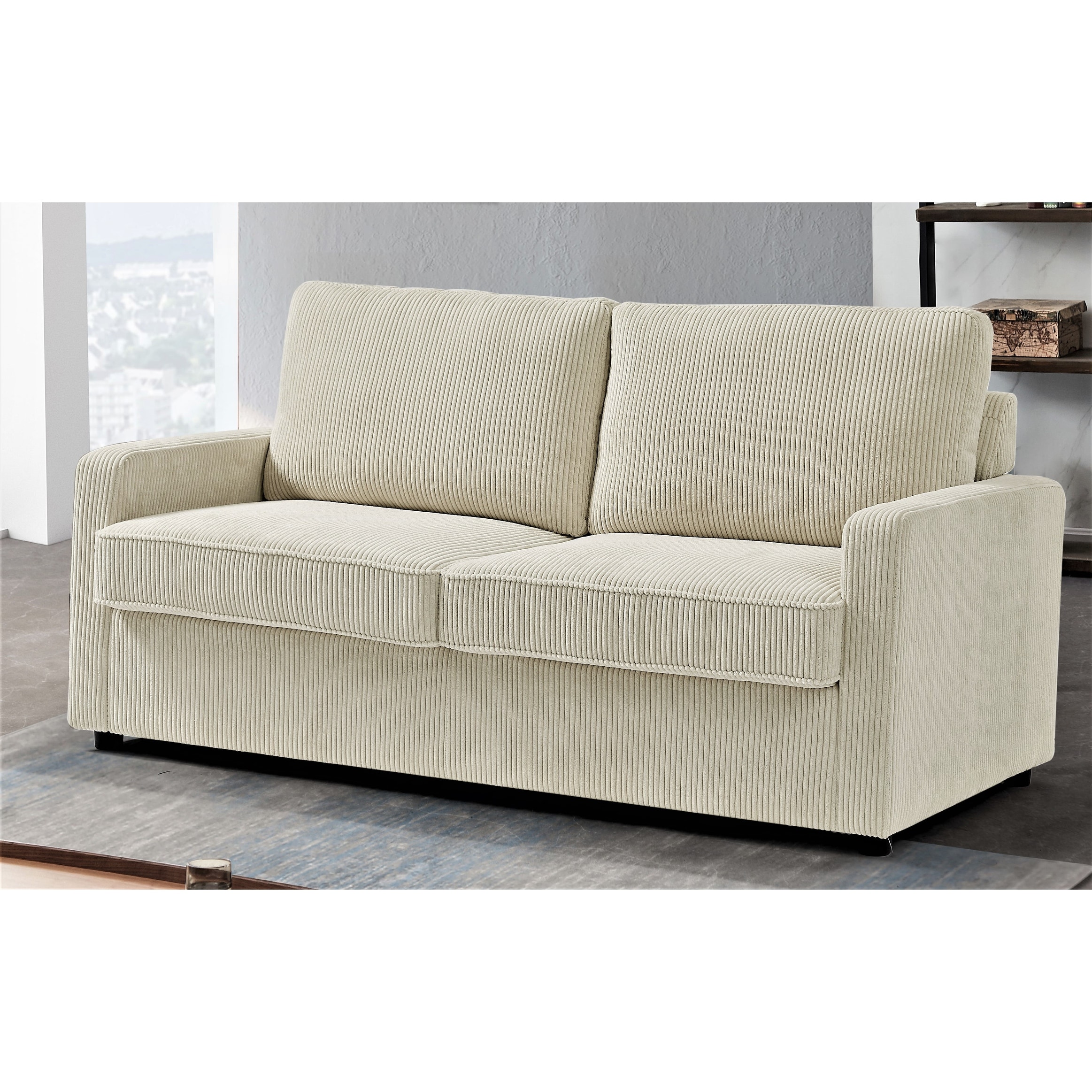 Modern Minimalist Corduroy Loveseat Sofa with Two Small Pillows - Bed Bath  & Beyond - 39595782