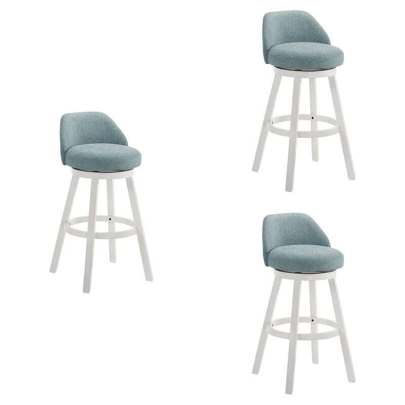Erika Upholstered Swivel Bar Stool, Counter Height Barstool with Fabric Seat - Set of 3 - Light Blue/White - Bar Height