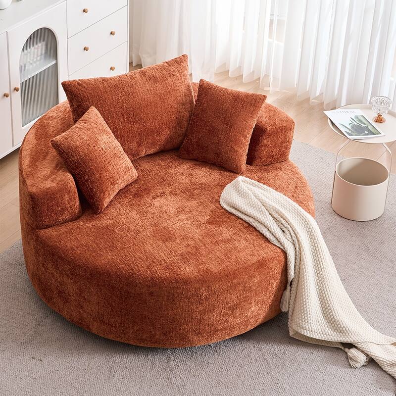 Oversized Swivel Accent Chair, Chenille Round Chairs Upholstered Swivel Chair, Single Sofa Armchair, Sleeper Chair