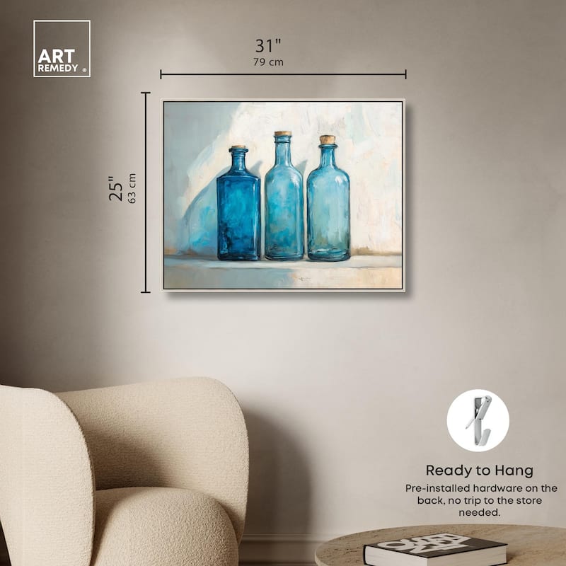 Three Blue Bottles Canvas by Art Remedy