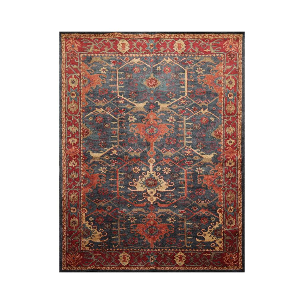 8x10 Hand Tufted 100% Wool Oushak Traditional Oriental Area Rug Blue, Burgundy Color - 8' x 10'