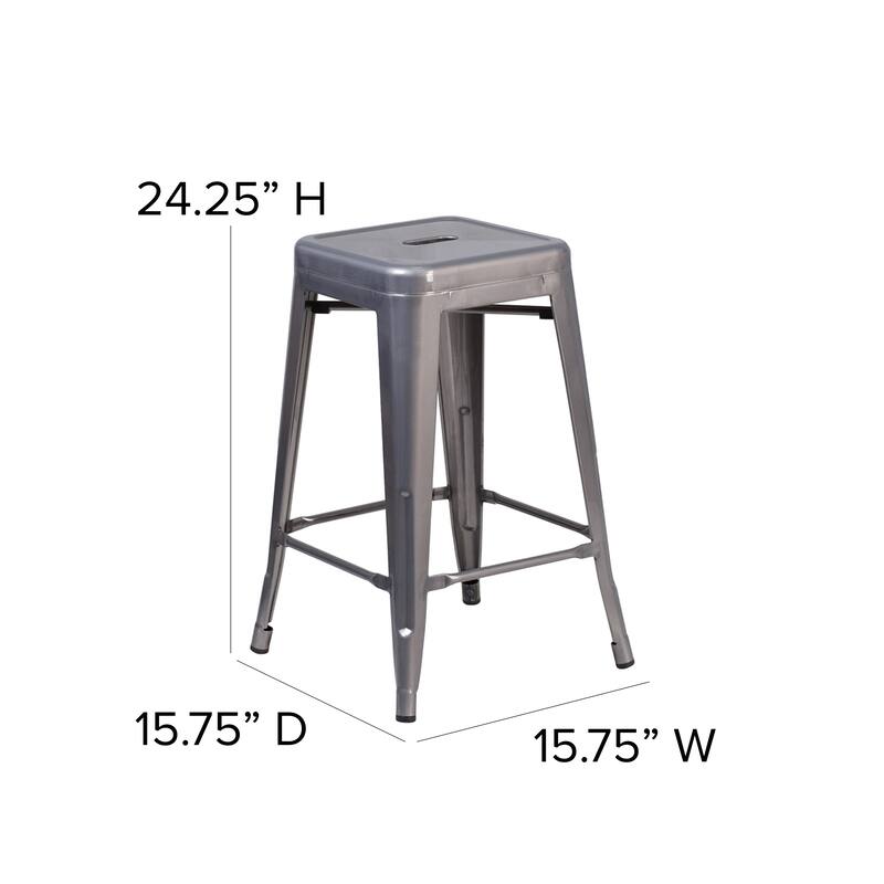 24" High Backless Clear Coated Metal Indoor Counter Height Stool w/ Square Seat