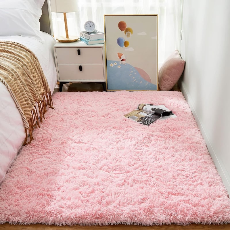 Large Shaggy Home Decor Carpets Fluffy Area Rugs for Living Room Bedroom - 4'x6' - Pink - Rectangle