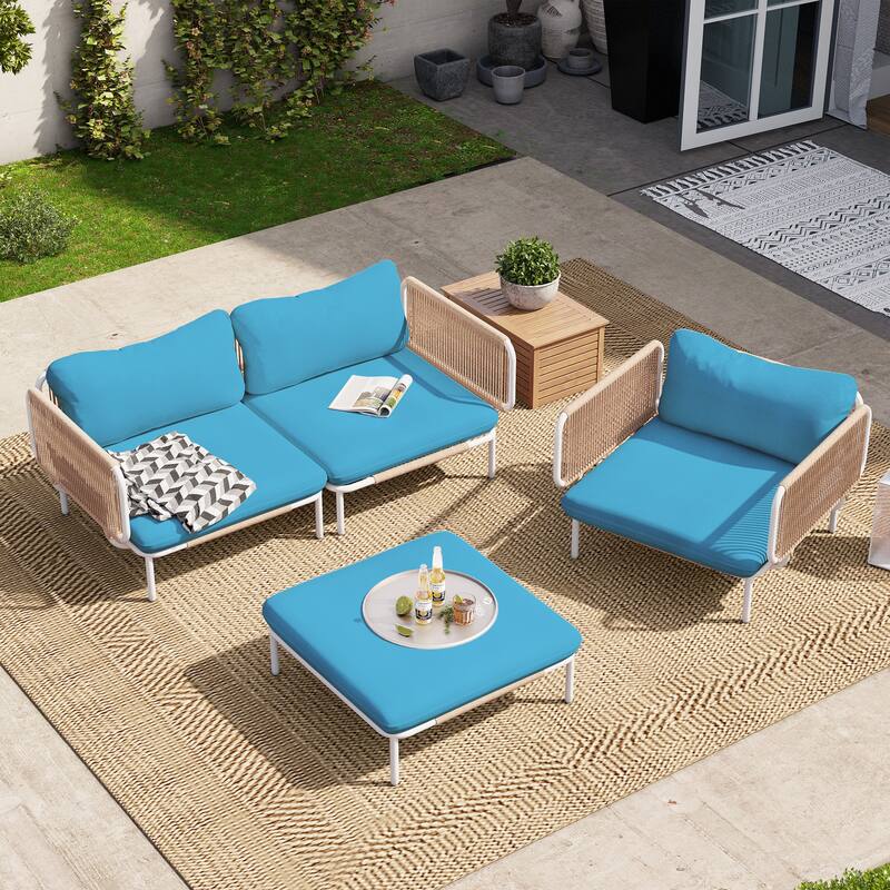 Outdoor Cushioned Sectional Sofa Chat Set Patio Furniture Conversation Set, Free Combination