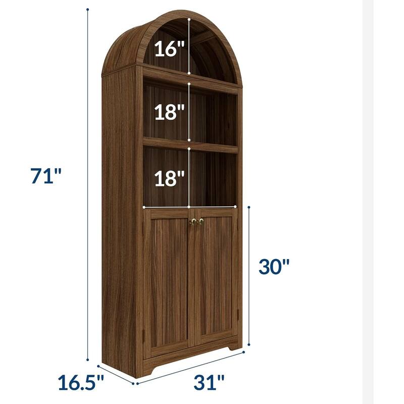 72 in 5-Tier Freestanding Arched Bookcase, Pantry Cabinet for Living Room, Office, Kitchen
