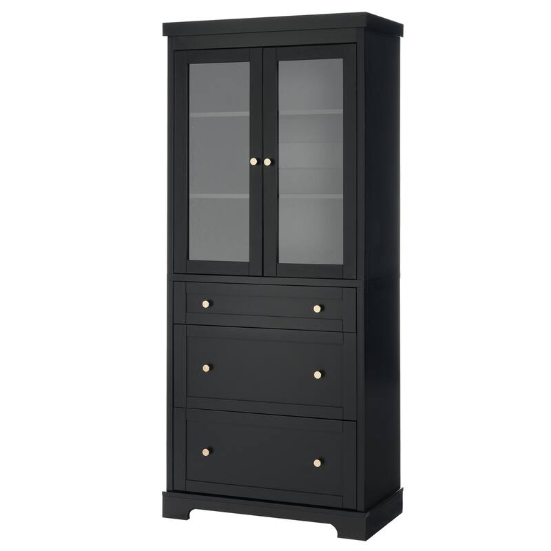 70.1" Modern High Freestanding Tall Bathroom Cabinet with 2 Adjustable Shelves, 3 Drawers, Soft Close Glass Doors