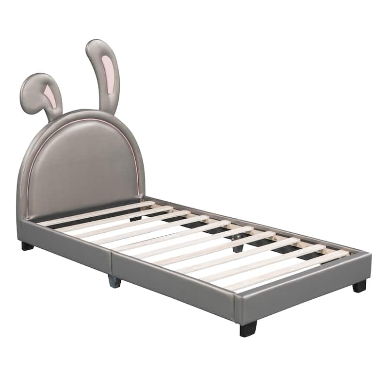 Twin Size Upholstered Leather Platform Bed