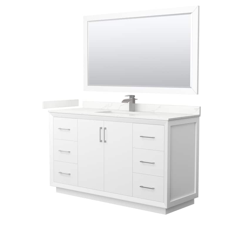 Wyndham Collection WCF414160S-QTZ-UNSM58 Strada 60" Free Standing - White / Giotto Quartz Top / Brushed Nickel