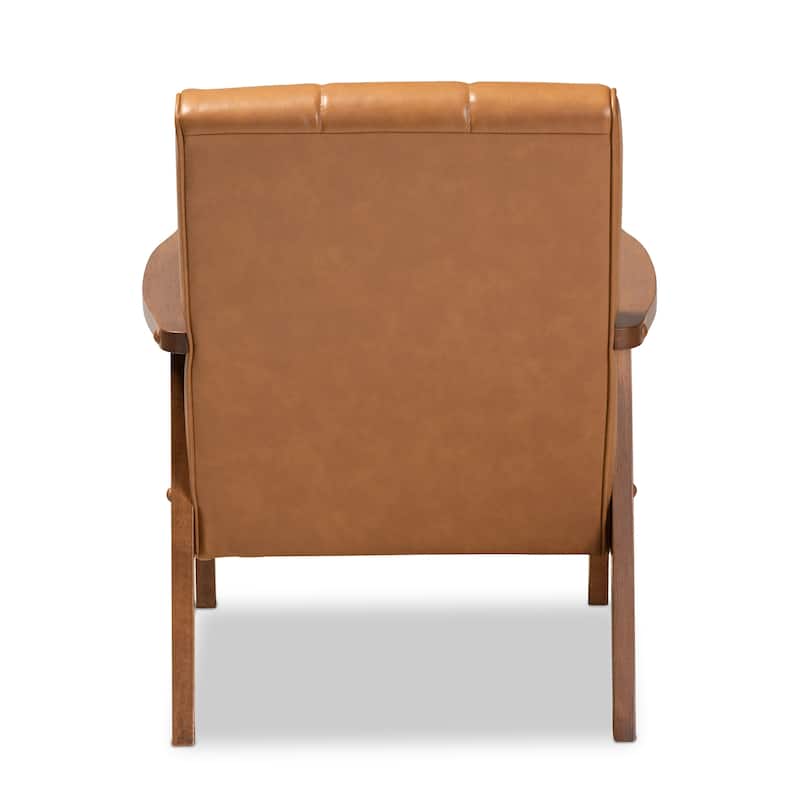 Nikko Tan Faux Leather and Walnut Brown finished Wood Lounge Chair