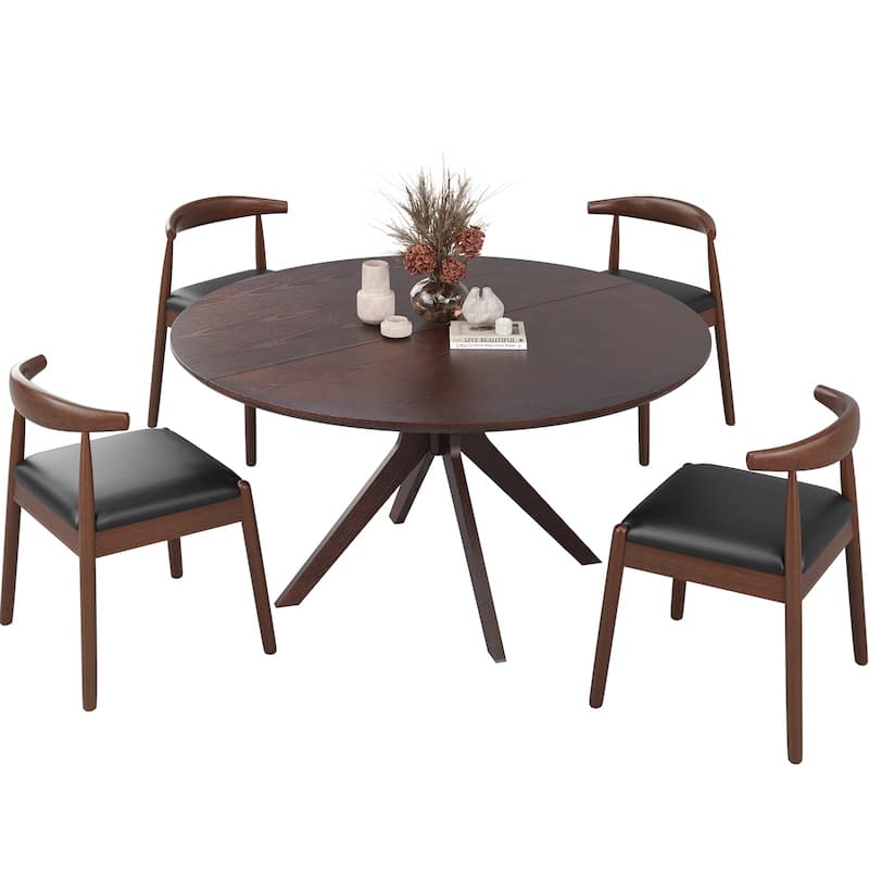 47.2" Solid Wood Round Dining Kitchen Table for 4-6 People with Intersecting Pedestal Base