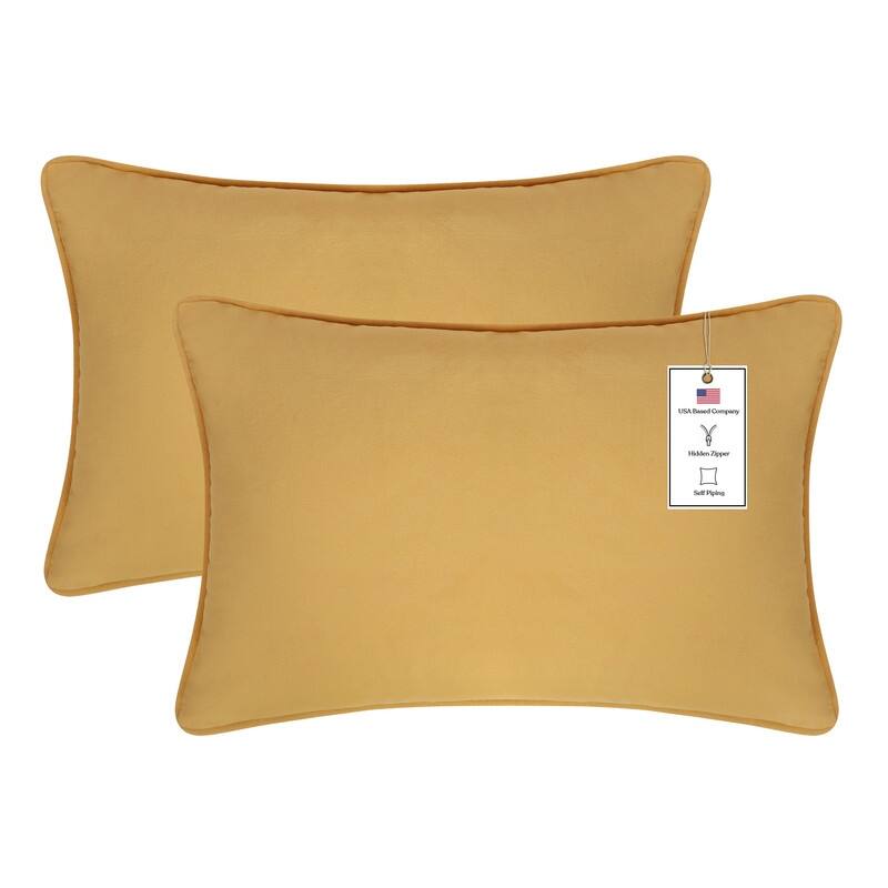 A1HC Set of 2 Luxurious Fine Soft Velvet Throw Pillow Covers Only, For Sofas, Beds, Vibrant Colors and Hidden Zipper - 12x20 Inches (Pack of 2) - Mustard Yellow