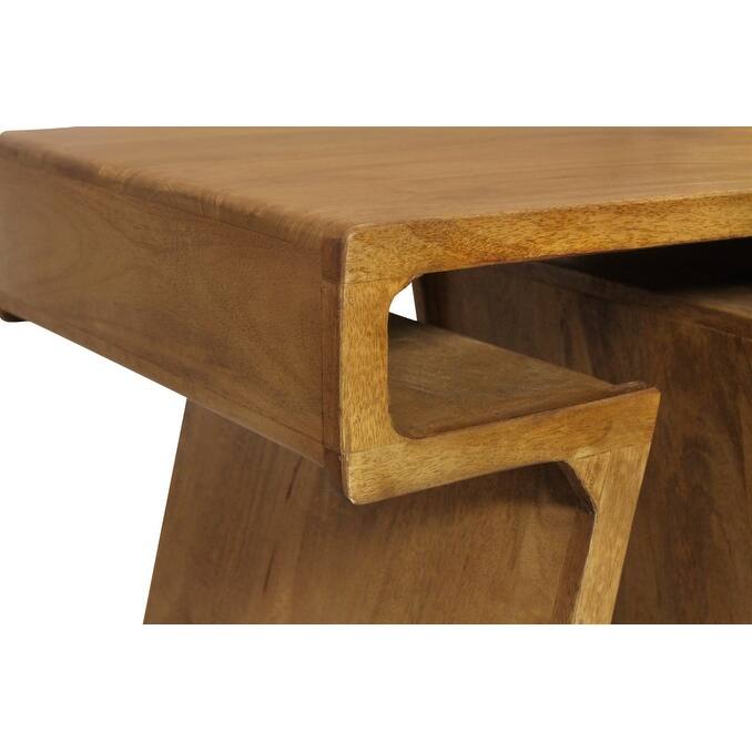 HomeRoots Set of Two Walnut Distressed Solid Wood Pedestal Nested Tables - 21.00 in. x 22.50 in. x 18.00 in.