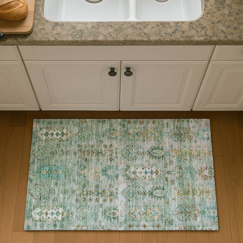 Premium Washable Super Soft Traditional Karachi Mayfield Rug - Sage - 1'8" x 2'6"