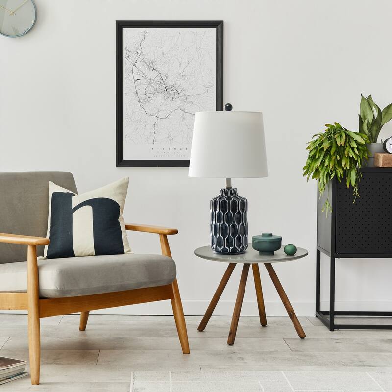 22 in. Blue Finish Table Lamp with White Shade, Sturdy Table Lamp for Living Rooms and Bedrooms