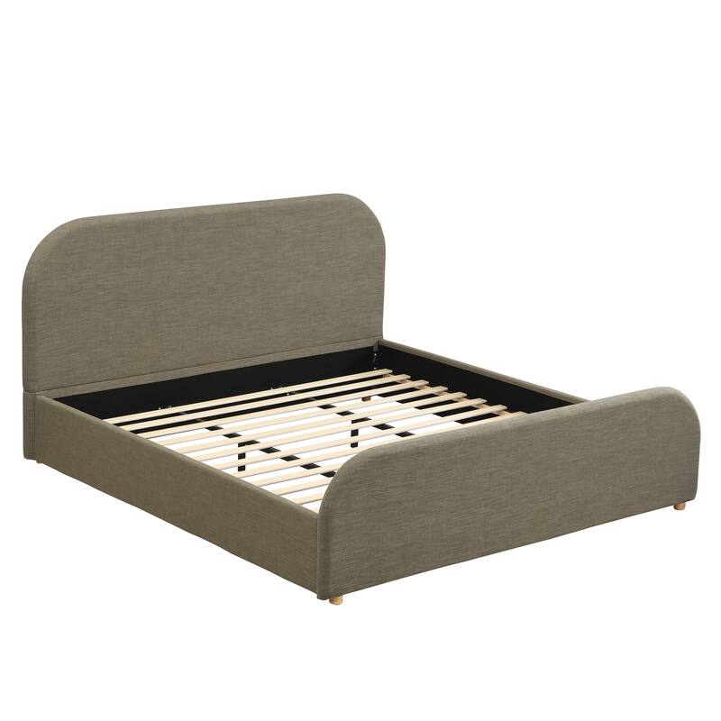 Christopher Knight Home - Thalassa Linen Bed Frame with Curved Headboard and Solid Wood Legs