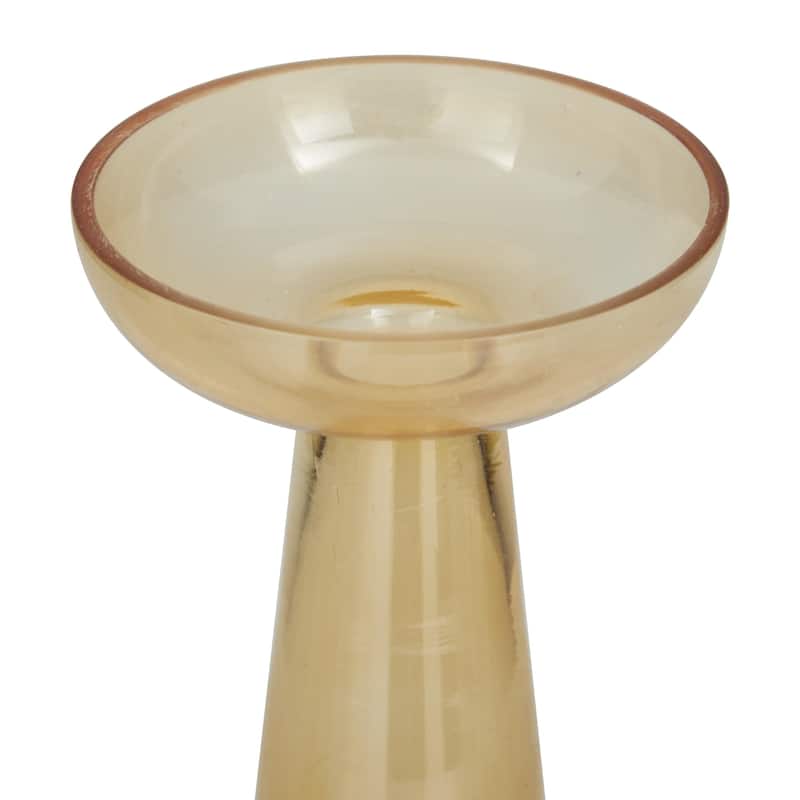Glass Tapered Cone Candle Holder with Rounded Candle Plates - Set of 3 Green, Gold, Clear - Roche River Decor