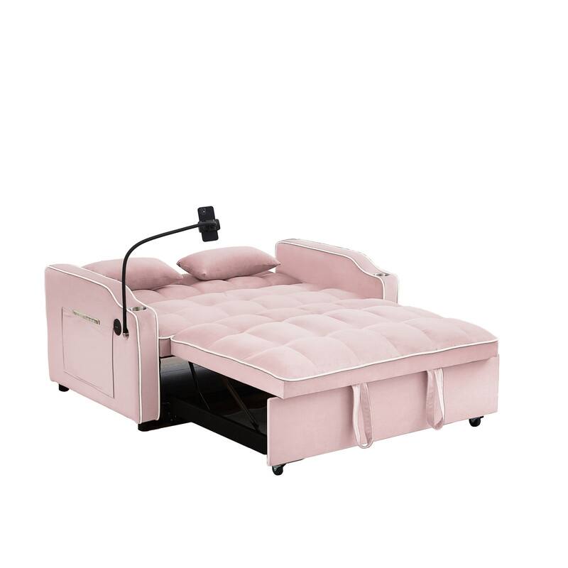 54.7" Velvet Double Upholstered Sofa Bed - Pink