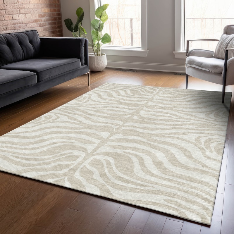 Machine Washable Indoor/ Outdoor Modern Animal Print Chantille Rug - Beige - 10' x 14'