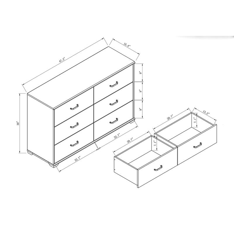 DH BASIC Contemporary 47-inch Wide 6-Drawer Dresser with Bar Pulls by Denhour