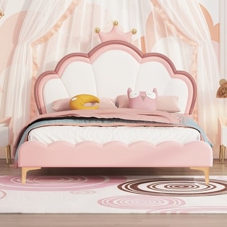 Luxury PU leather Bed Frame with crown Shaped Headboard - Bed Bath