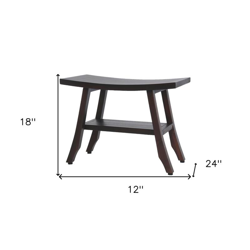 HomeRoots 24" Dark Brown Teak Shower Bench With Shelf
