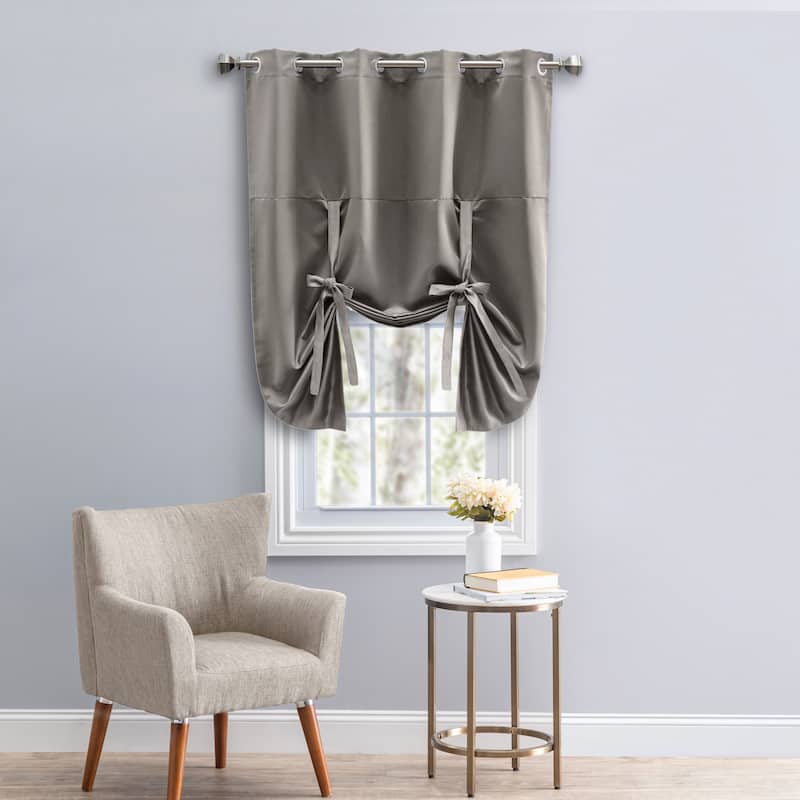 Ultimate Blackout Gorgeous Grommet Tie Up Curtain Panel - Grey
