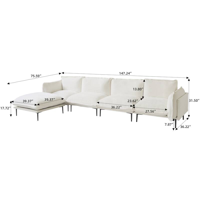 147.24" L-shaped Velvet Sectional Sofa Modern Modular Sofa Deep Seat Upholstered Cloud Couch