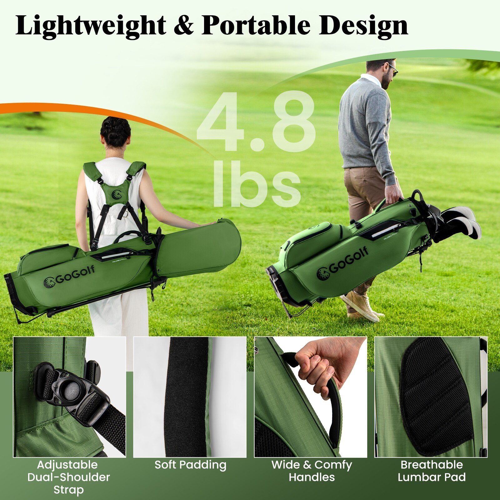 Gymax 8-Way Golf Stand Bag w/ 5 Pockets Lightweight Portable Golf