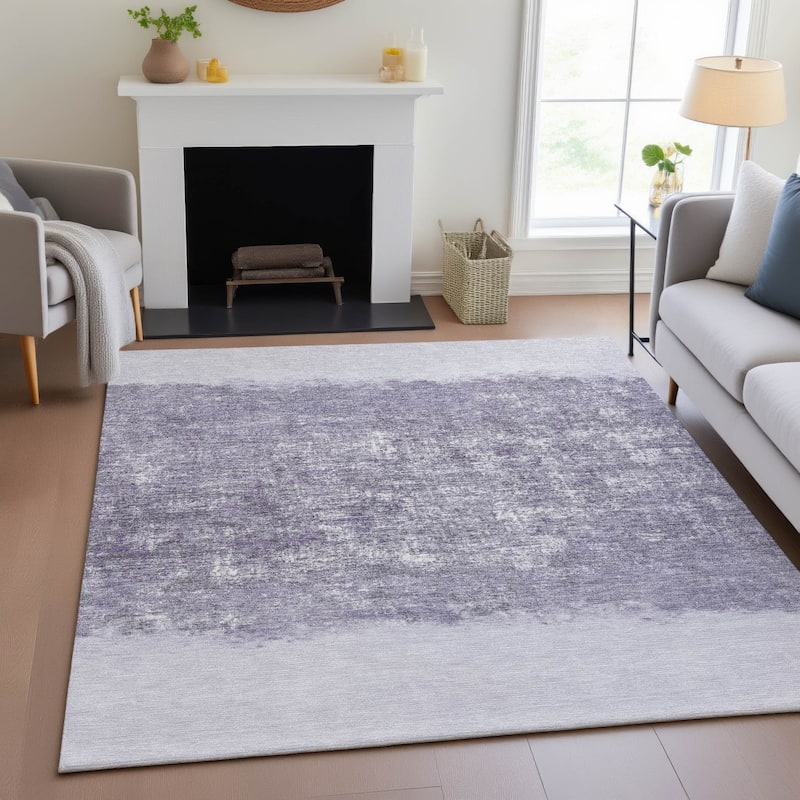 Machine Washable Indoor/Outdoor Border Ombre Chantille Rug