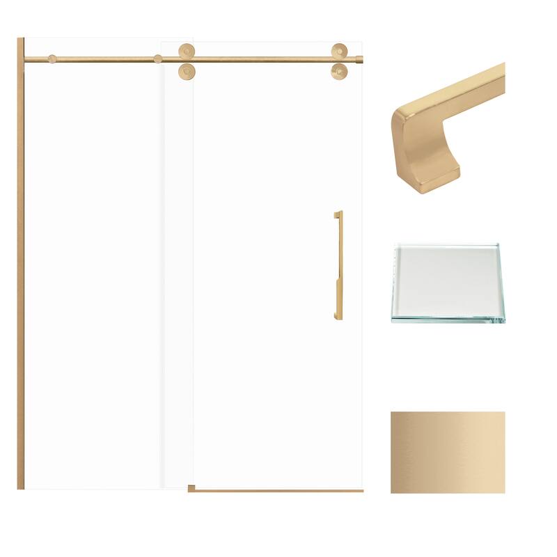 Teegan 59 in. W x 80 in. H Sliding Semi Frameless Shower Door with Fixed Panel with Clear Glass - 56.5-59-in W x 80-in H - Champagne Bronze