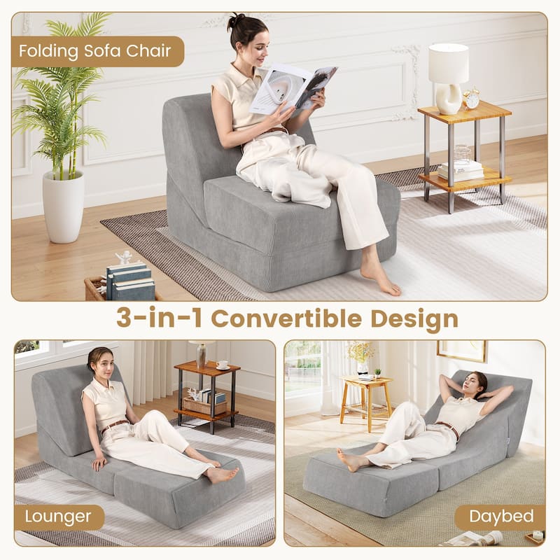 Gymax 3-in-1 Folding Sofa Bed Convertible Sleeper Chair w/ Washable