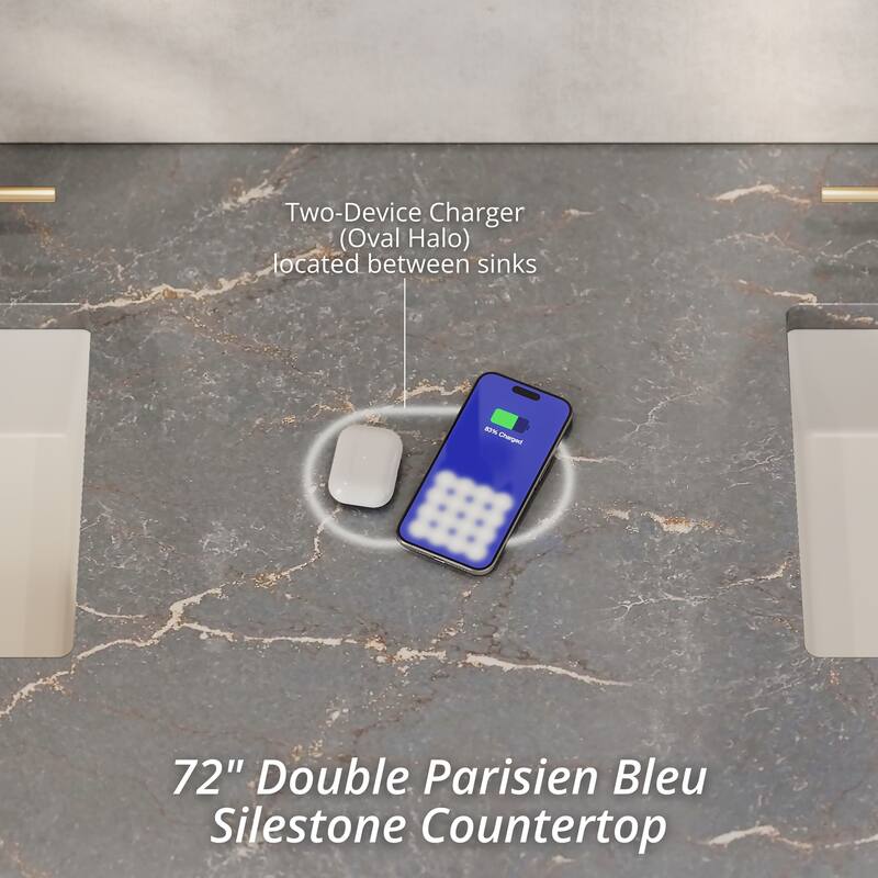 Brookfield 72" Double Vanity, Pecan w/FreePower Wireless Charger - Parisien Bleu