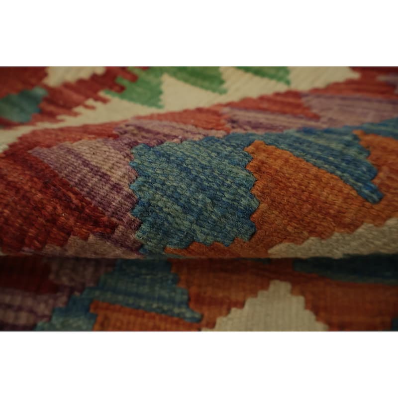 Hand Woven Oriental 100% Wool Carpet Southwestern Tribal Multi-Colored Kilim Area Rug - 4' 0'' X 2' 11''