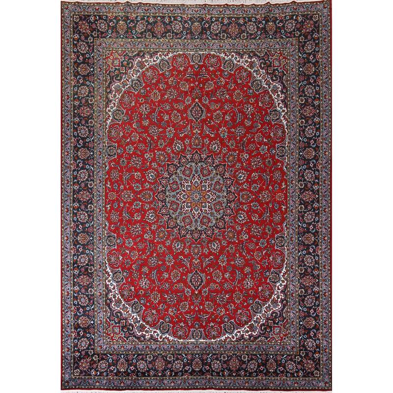 Traditional Red Kashan Turkish Rug Floral Oriental Machine-Made Carpet - 9'7" x 12'7"