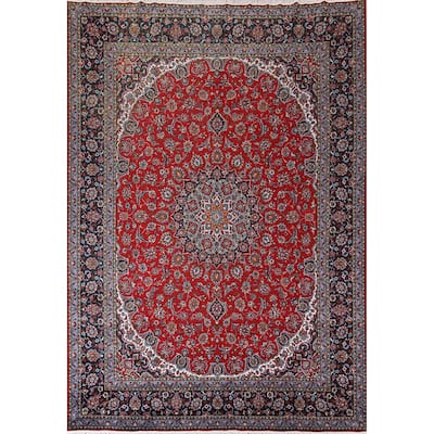 Traditional Red Kashan Turkish Rug Floral Oriental Machine-Made Carpet - 9'7" x 12'7"