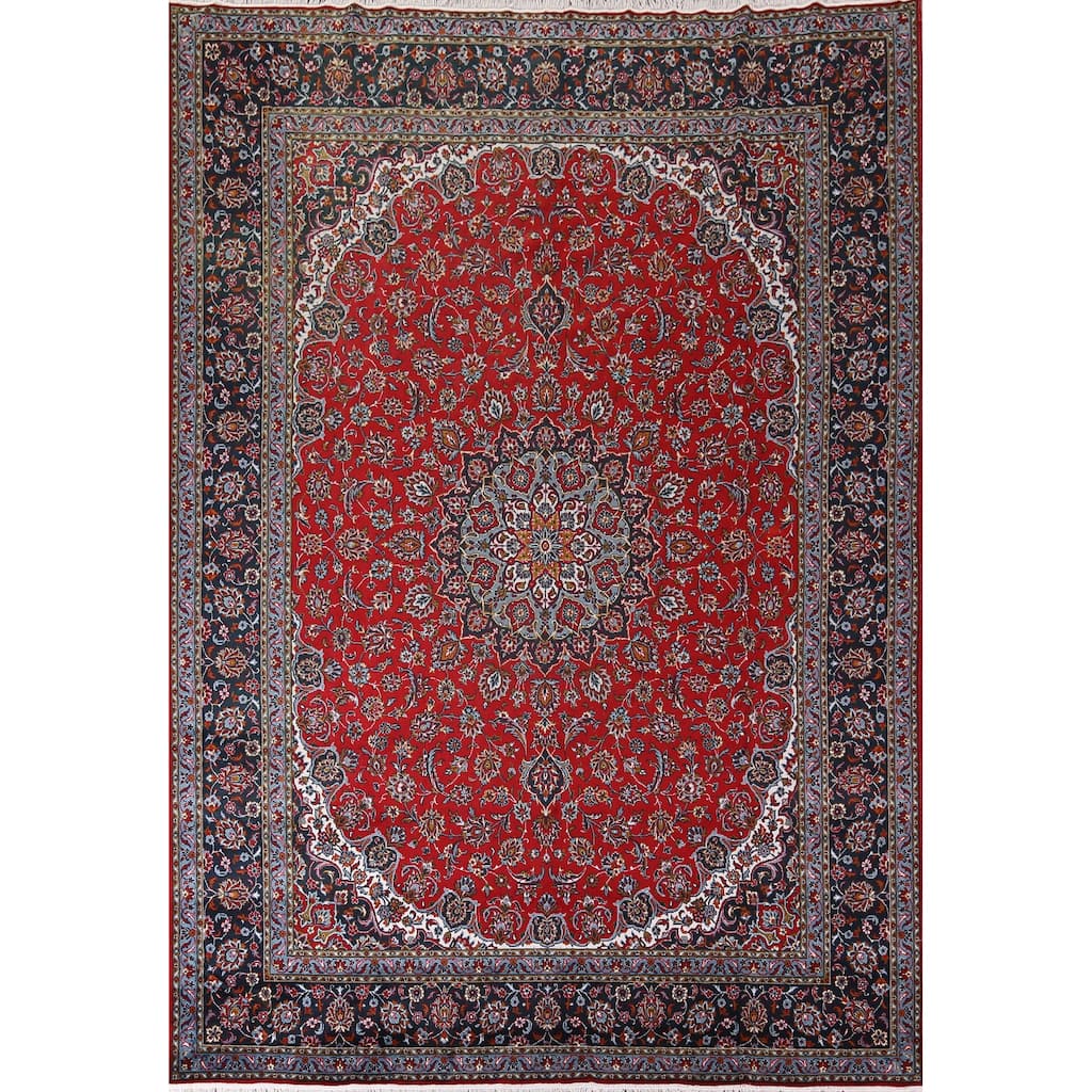 Traditional Red Kashan Turkish Rug Floral Oriental Machine-Made Carpet - 9'7" x 12'7"