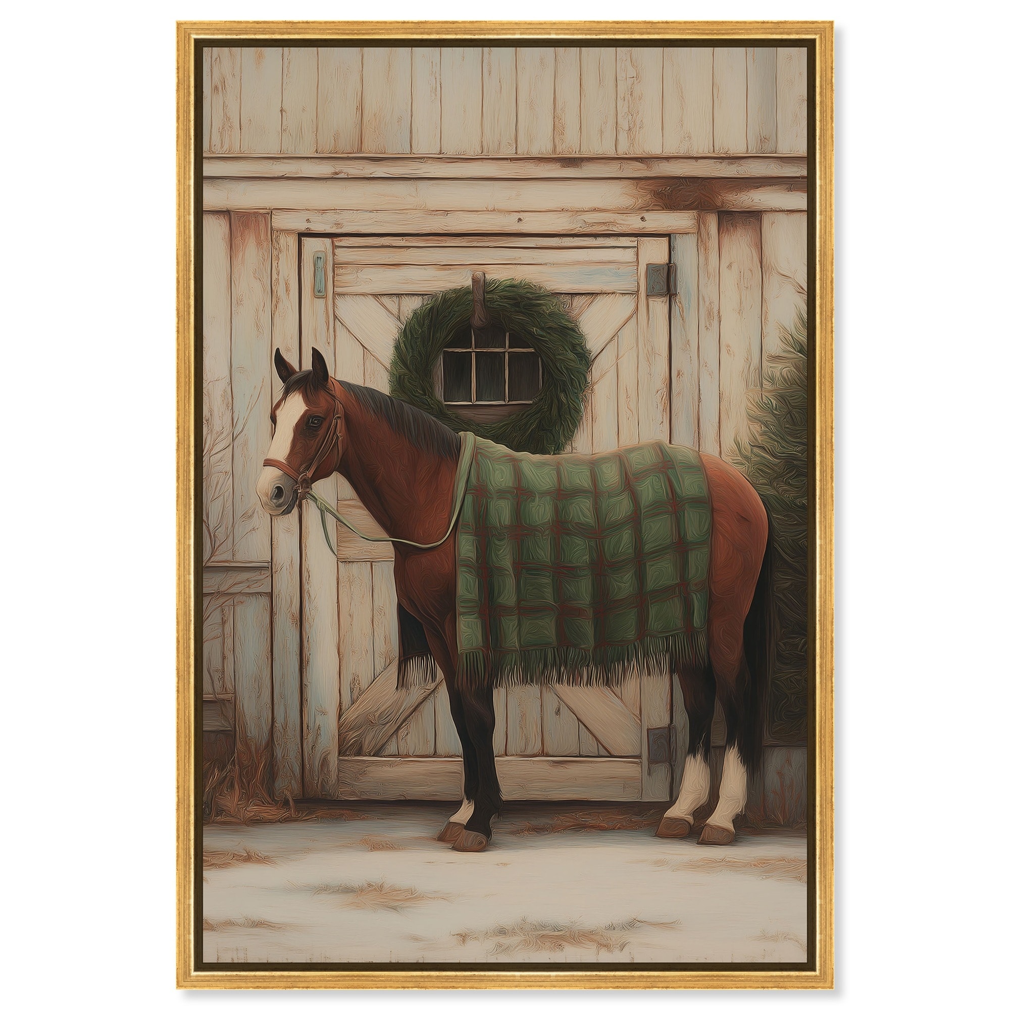 Winter Barn Horse Christmas Wall Decor Canvas Print by Art Remedy