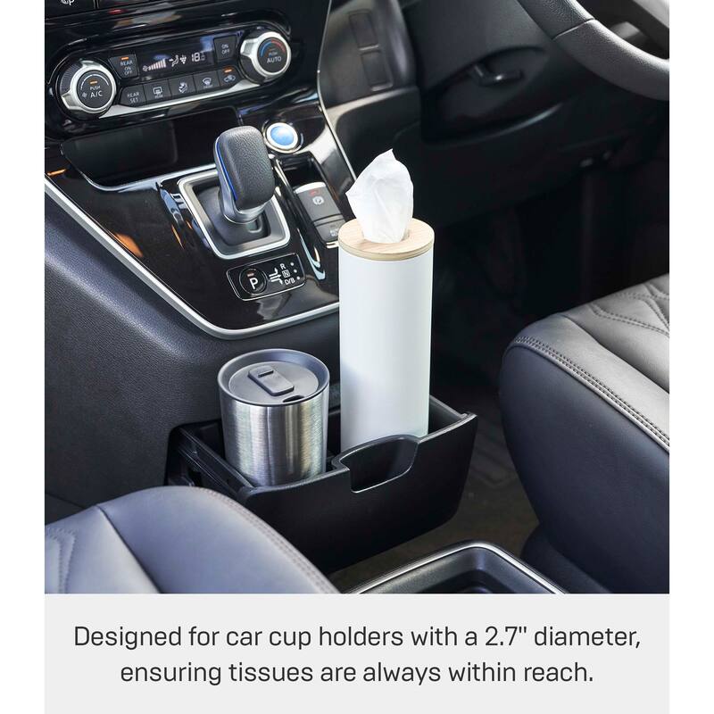 Yamazaki Home Round Tissue Case, Steel and Wood, Small, Lid - L 2.76 x W 2.76 x H 9.37 inches
